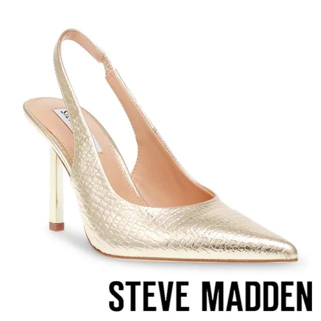 【steve madden】SOIREE 壓紋前包繞踝跟鞋(金色)