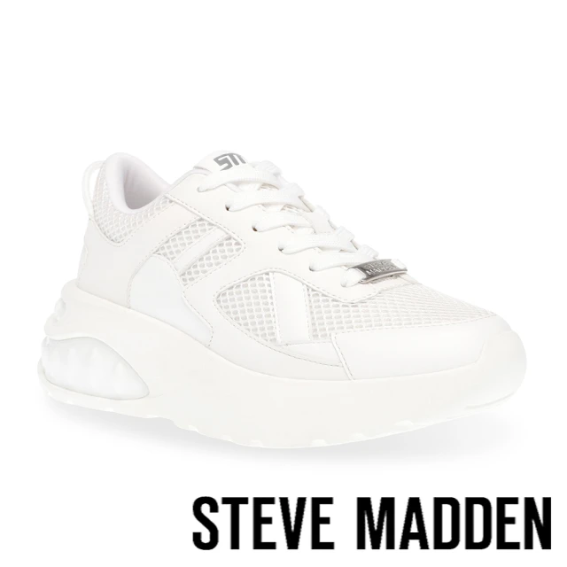 【STEVE MADDEN】LOGAN 透氣網布氣墊休閒小白鞋(白色)