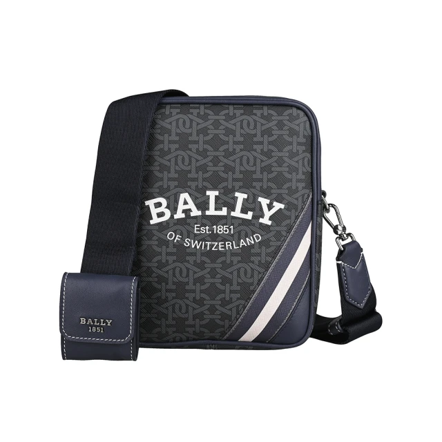 BALLY BALLY Bhenn B-Monogram白字LOGO PVC拼接藍白條紋設計拉鍊肩背/斜背包(灰x深藍)