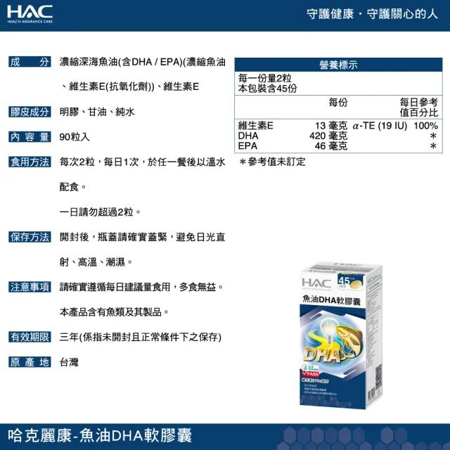 【永信HAC】魚油DHA軟膠囊(90粒/瓶)