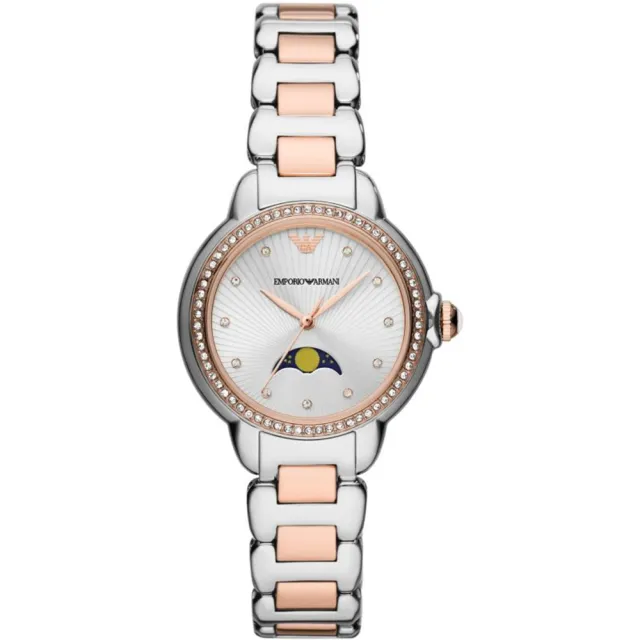 【EMPORIO ARMANI】亞曼尼 月相晶鑽女錶-32mm 錶 生日禮 送禮(AR11567)