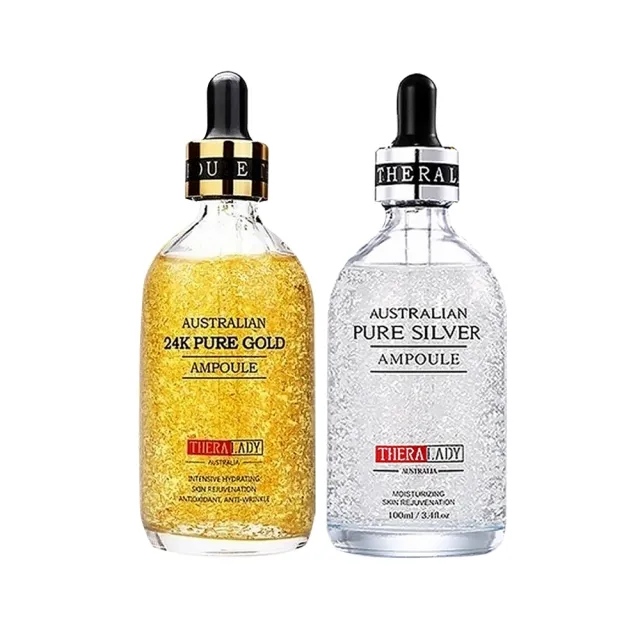 【THERA LADY】買1送1-重量升級版 24K奈米金箔精華液 100ml(大金瓶/大銀瓶/澳洲原廠公司貨)