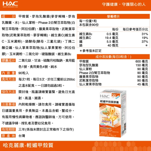 【永信HAC】輕媚甲殼質膠囊(90粒/瓶)