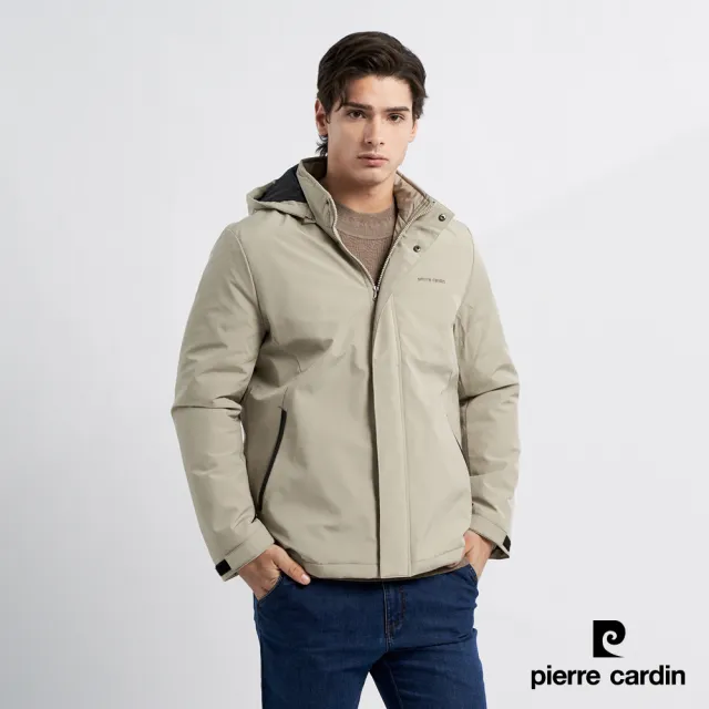 【pierre cardin 皮爾卡登】網路獨家 男款 黑科技+蓄熱保暖鎖溫防風連帽外套-卡其色(7225761-82)