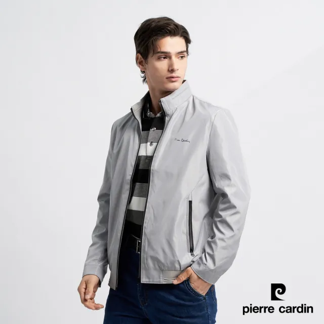 【pierre cardin 皮爾卡登】網路獨家 男款 防風防撥水格紋立領夾克外套-灰色(7215663-92)