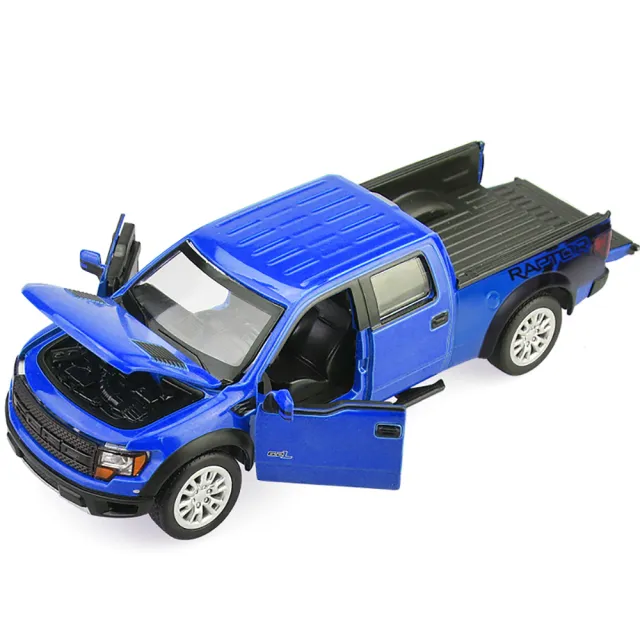 KIDMATE】1:34聲光合金車Ford F-150 SVT Raptor藍(正版授權迴力車模型