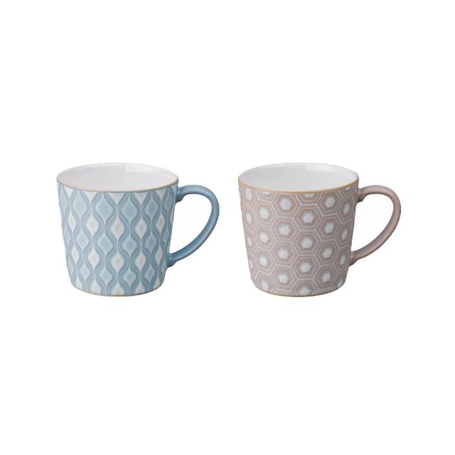 【DENBY】印象圖騰馬克杯-粉藍+粉紅-2入-400ml(100%英國製 咖啡杯 茶杯 熱飲杯 手工餐具 居禮名店獨家代理)