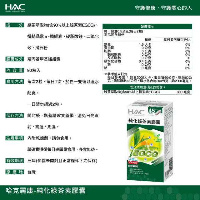 【永信HAC】純化綠茶素膠囊(90粒/瓶)