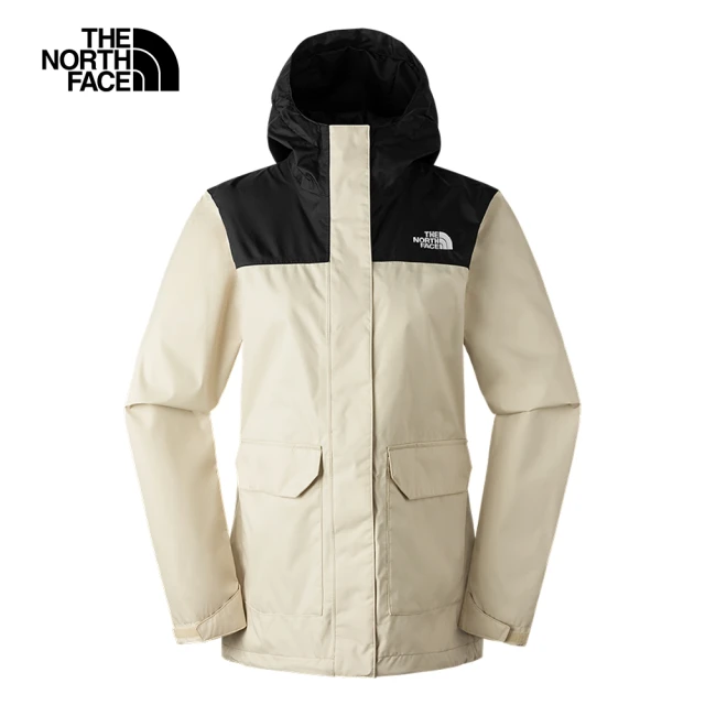 The North Face 北面女款米黑拼接防水透氣連帽衝鋒衣｜88RS3X4