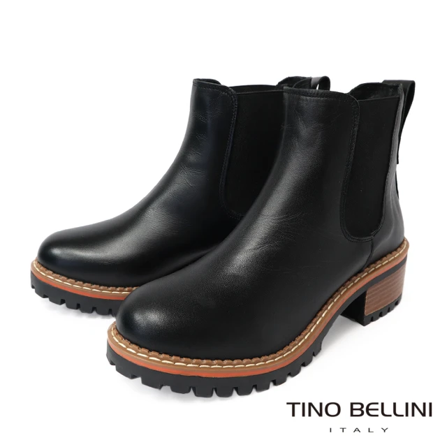 TINO BELLINI 貝里尼 西班牙進口牛皮切爾西中低跟短靴FWNT031(黑)