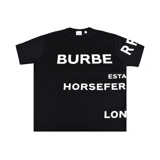 BURBERRY 巴寶莉 BURBERRY HORSEFERRY 白字印花LOGO大寫字母設計純棉寬鬆短袖T恤(女款/黑)