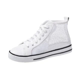 【E&B】透氣網面帆布鞋型個性高筒平底鞋(白)