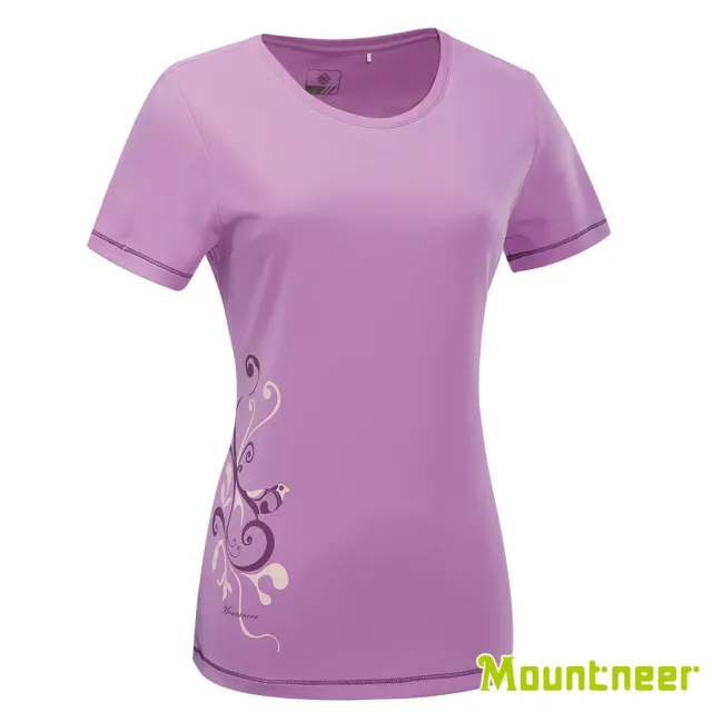 【Mountneer 山林】女 透氣排汗印花上衣-粉紫 31P52-31P52-90(透氣合身/貼身/短袖上衣/運動休閒)