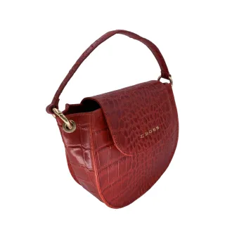 【CROSS】頂級頭層牛皮鱷魚紋手提包側背包(紅色)