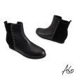 【A.S.O 阿瘦集團】時尚流行 牛皮拼接羊絨飾釦真皮短靴(黑)