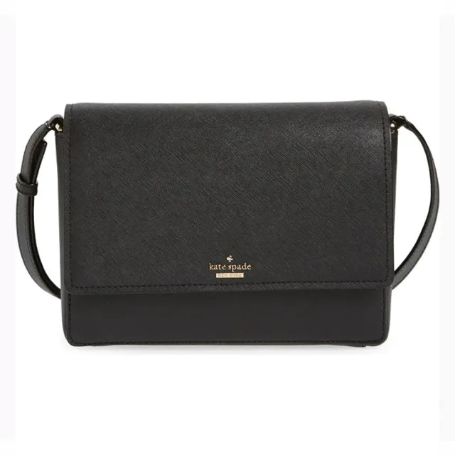 【KATE SPADE】新款 防刮牛皮 側背包 斜背包 馬鞍包 黑色(下單再送同款短夾)