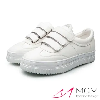 【MOM】真皮經典小白鞋款魔鬼粘休閒鞋(白)
