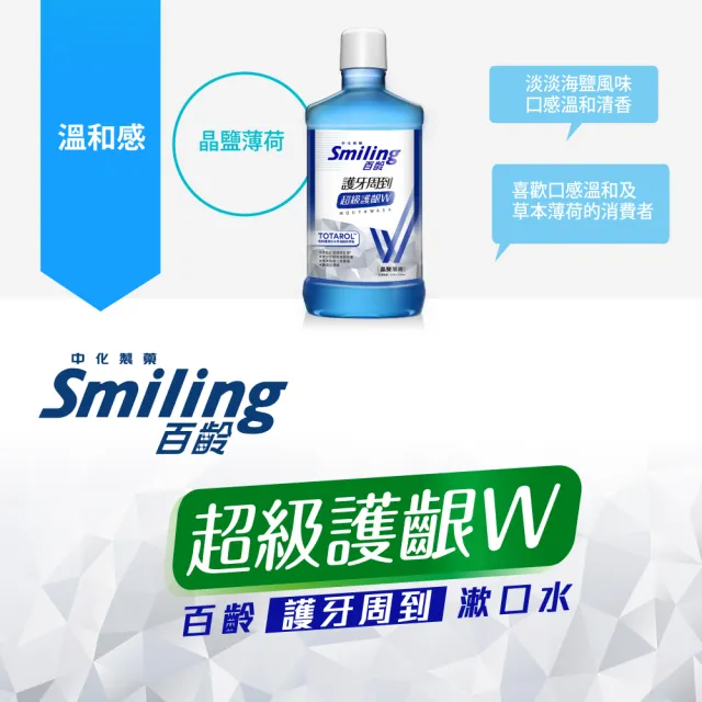 【Smiling 百齡】護牙周到漱口水超級護齦W_750ml/瓶(綠茶/晶鹽/沁涼/晨露清新)