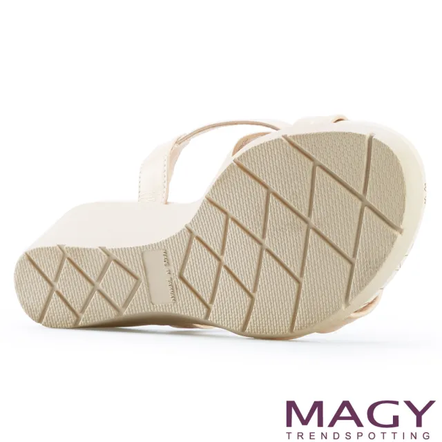 【MAGY】白鑽T字牛皮踝帶楔型 女 涼鞋(裸色)