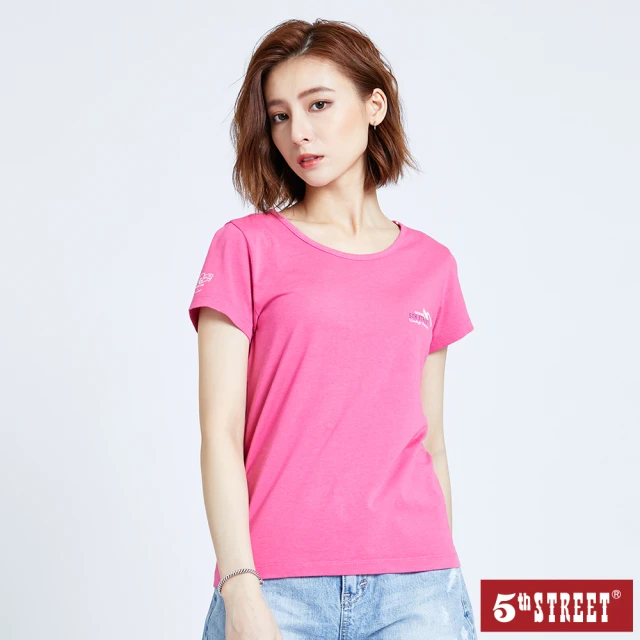 【5th STREET】女美式文字印花短袖T恤-桃紅