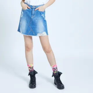 【5th STREET】女裝 短裙 牛仔短裙 高腰 A字裙 淺藍(980024)