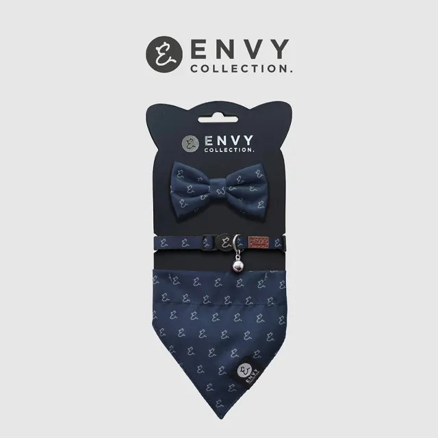 【ENVY COLLECTION】貓頸圈 藍墨灰logo三件組(頸圈領結領巾)