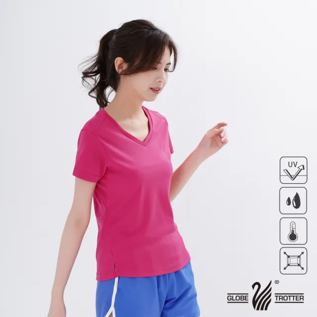 【遊遍天下】MIT台灣製女性款抗UV防曬涼感吸濕排汗短袖V領衫 玫紅(圓領 T恤GS2003(T恤 S-3L大尺碼)