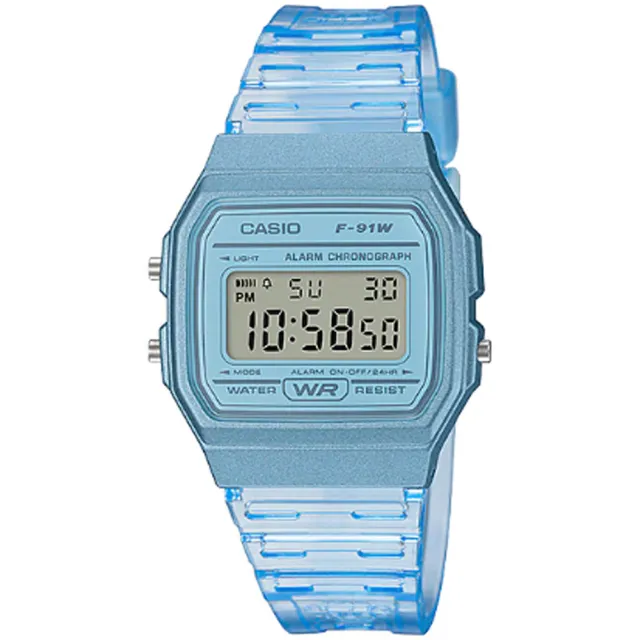 【CASIO 卡西歐】夏日清透百搭電子錶/粉藍(F-91WS-2)