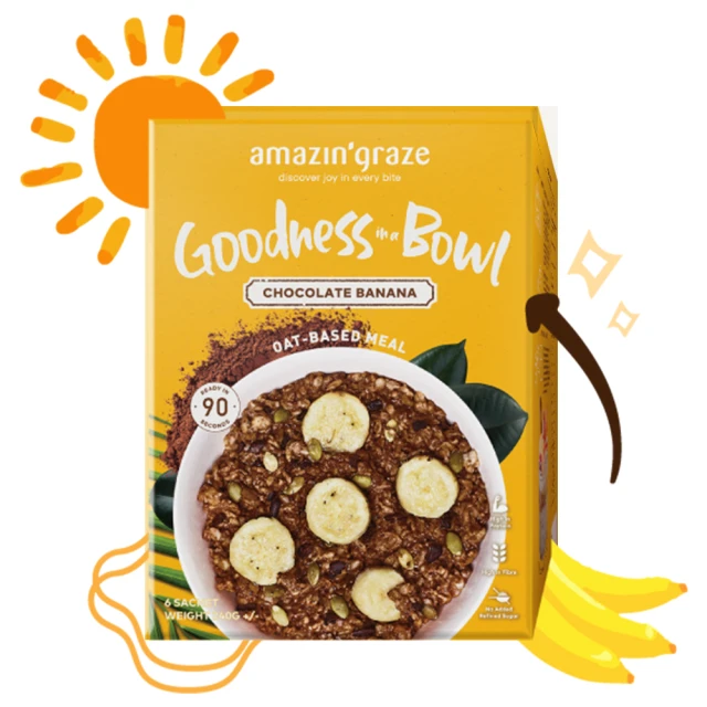 即期品【Amazin graze】沖泡式堅果穀物燕麥片-巧克力香蕉(40gx6包/盒 效期至20250201)