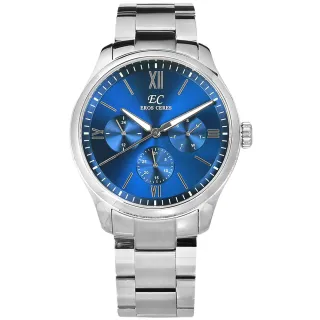 【EROS CERES】經典潮流 三眼三針 藍寶石水晶玻璃 日期星期 日本機芯 不鏽鋼手錶 藍x銀 44mm(GQ6258S-BU)