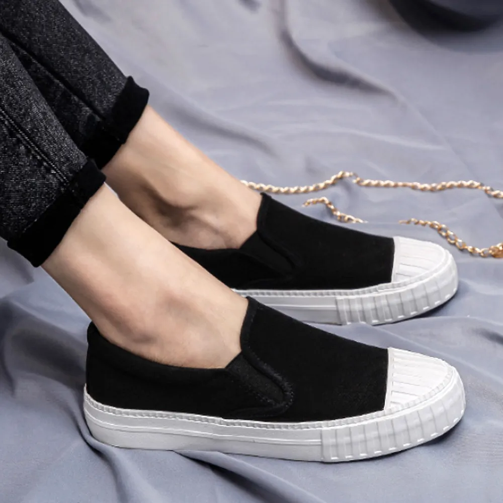 【JC Collection】經典質感潮流款式休閒板鞋帆布鞋懶人鞋(黑色)