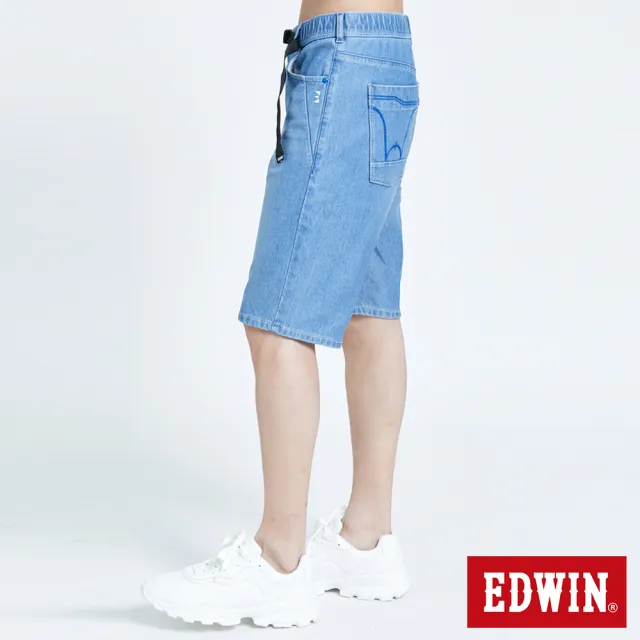 【EDWIN】男裝 JERSEYS X EF 釦環迦績短褲(漂淺藍)
