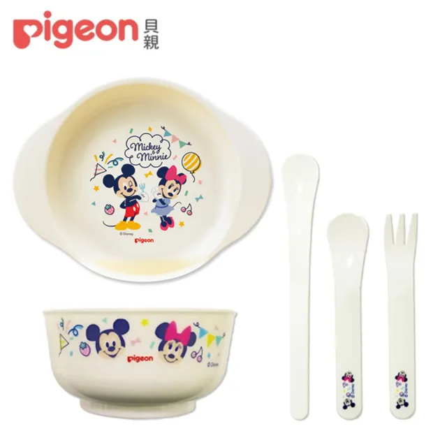 【Pigeon貝親 官方直營】迪士尼兒童餐具組(湯碗+餐盤+叉匙三入組)