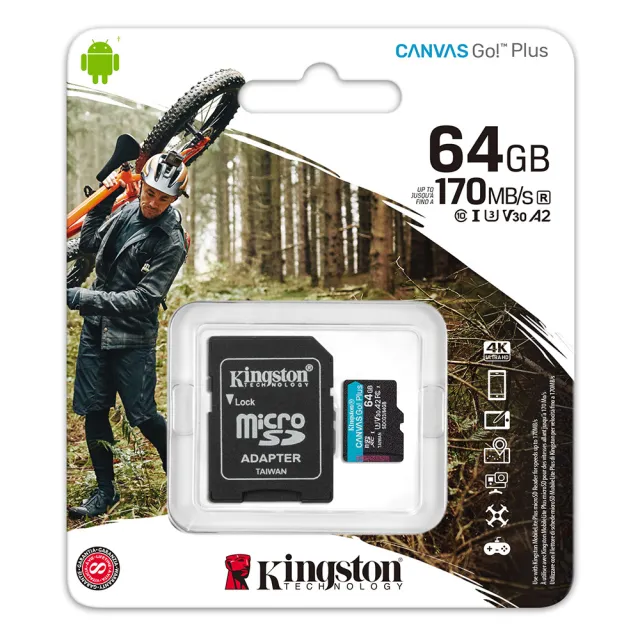 【Kingston 金士頓】64GB microSDXC TF UHS-I U3 V30 A2 記憶卡(SDCG3/64GB 平輸)