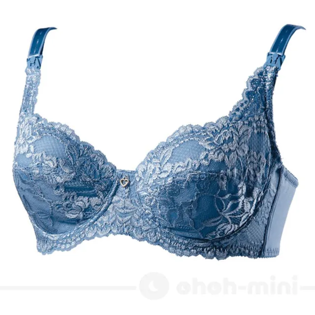 【Gennies 奇妮】哺乳內衣 浪漫蕾絲軟鋼圈內衣 歐歐咪妮(知性藍)