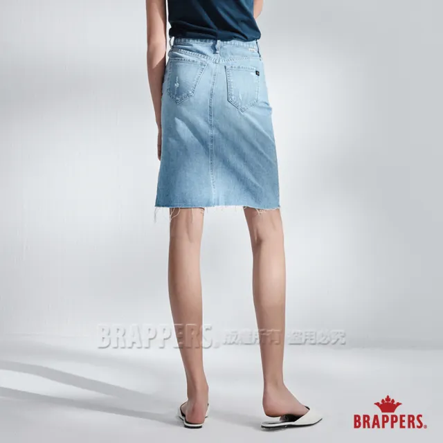【BRAPPERS】女款 Boy friend系列-下襬抽鬚開杈及膝裙(淺藍)