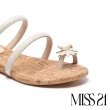 【MISS 21】清新度假風珍珠貝飾條帶楔型低跟拖鞋(白)