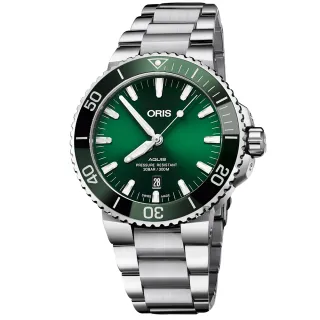 【ORIS 豪利時】Aquis 時間之海潛水300米日期機械錶-綠水鬼x銀/43.5mm(0173377304157-0782405PEB)