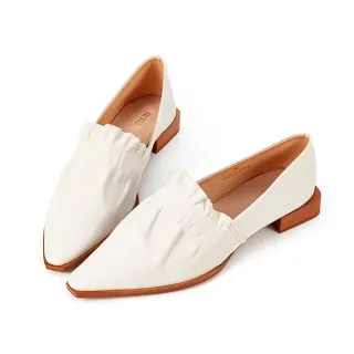 【HERLS】樂福鞋-全真皮時髦立體抓皺尖頭樂福鞋(灰白色)