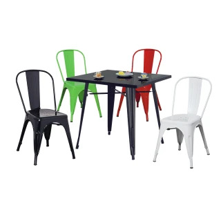【柏蒂家居】馬克斯工業風2.7尺烤漆休閒桌椅組-一桌四椅(四色可選)