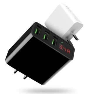 智慧型電流電壓顯示 大電流3.4A 三孔USB充電器(二入)