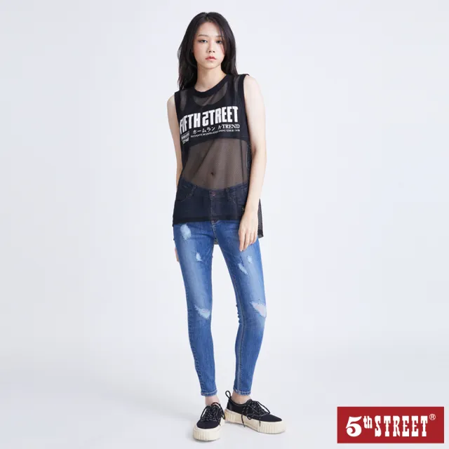 【5th STREET】女裝 長褲 直筒褲 牛仔長褲 深藍(947022)