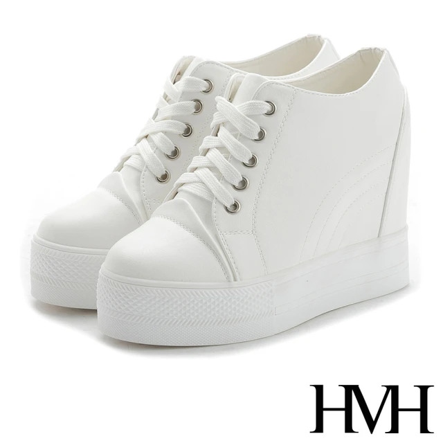 【HMH】美腿效果時尚厚底內增高11CM激高百搭休閒鞋(白)