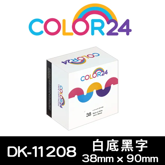 【Color24】for Brother DK-11208/DK11208  紙質白底黑字定型 副廠 相容標籤帶_寬度38x90mm(適用 QL-800)