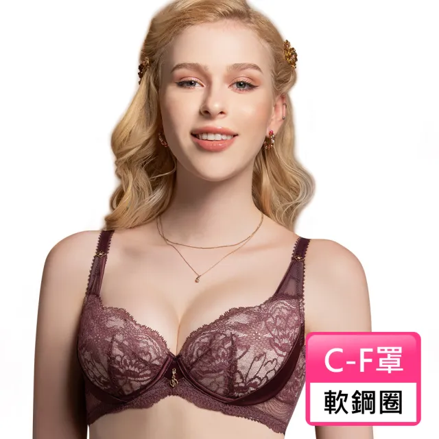 【Swear 思薇爾】金戀迴香系列C-F罩軟鋼圈背心型蕾絲包覆女內衣(梅釀紫)