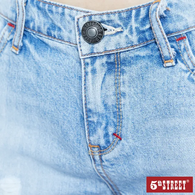 【5th STREET】女美式微刷破短褲-石洗藍