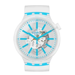 【SWATCH】BIG BOLD JELLY系列手錶 BLUEINJELLY 透淨藍 瑞士錶 錶(47mm)