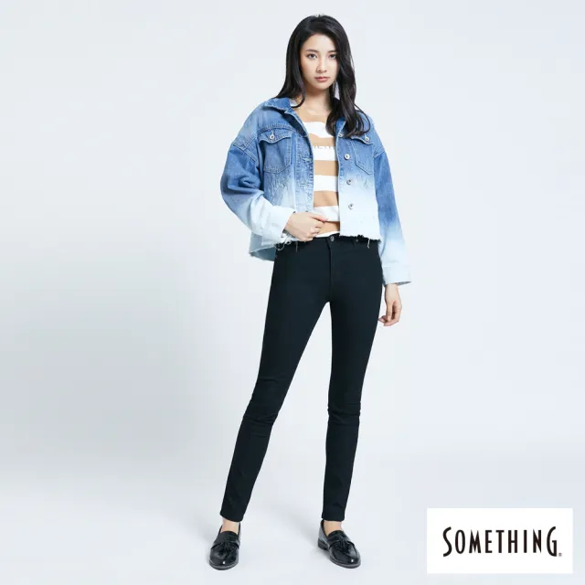 【SOMETHING】女裝 蜜桃提臀窄直牛仔褲(黑色)