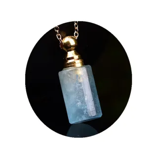 【開運寶物】寶石級天然海藍寶水晶精油 香水瓶項鍊飾品(天然礦石 隨機出貨)