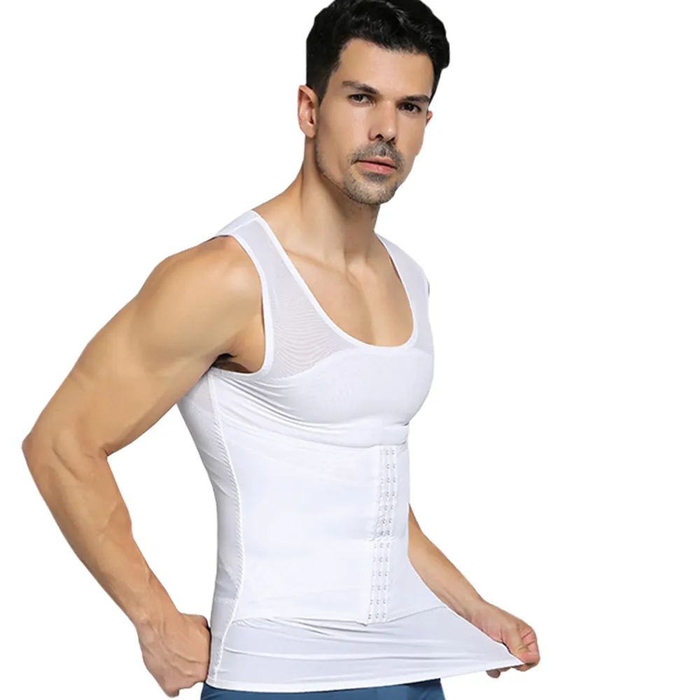 【Charmen】塑身衣 NY041輕薄束胸三段排扣收腹塑腰背心 男性塑身衣(白色)